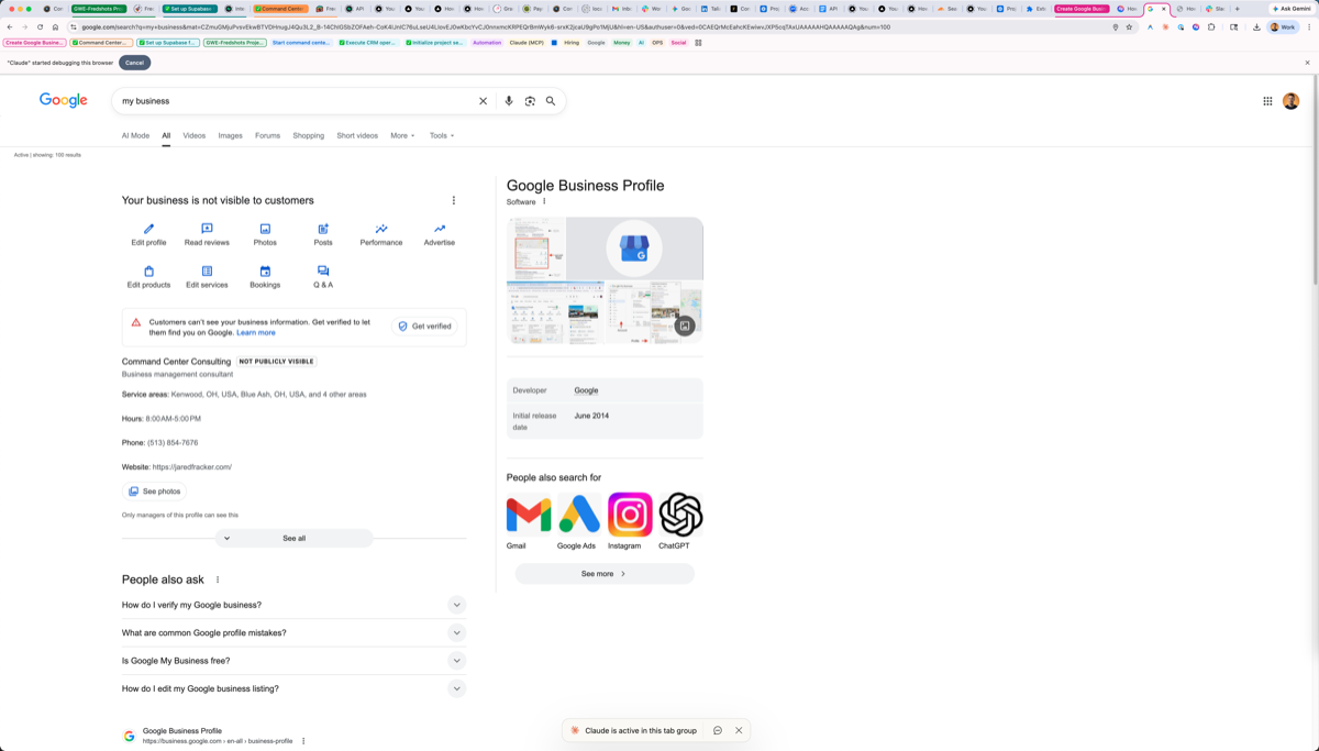 Step 1: Google Business Profile landing page showing business management panel