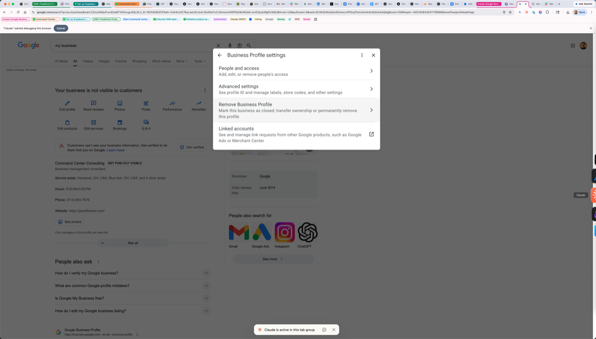 Step 4: Business Profile settings panel with People and access option highlighted