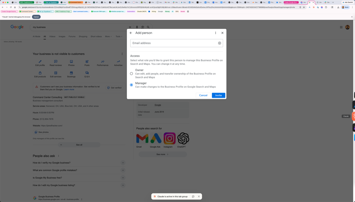 Step 6: Add person dialog showing email field, role selection, and action buttons